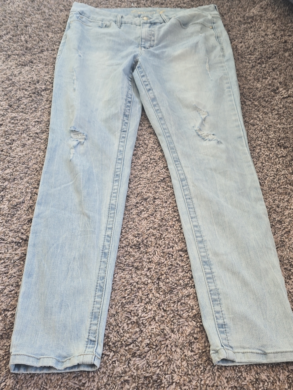 Seven7 Light Blue Distressed Straight Leg Jeans
